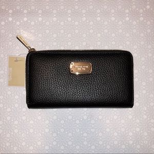 Michael Kors Black Leather Zip Around Wallet